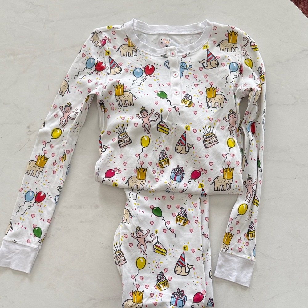 Roller Rabbit White Pajama Set with Colorful Party Print